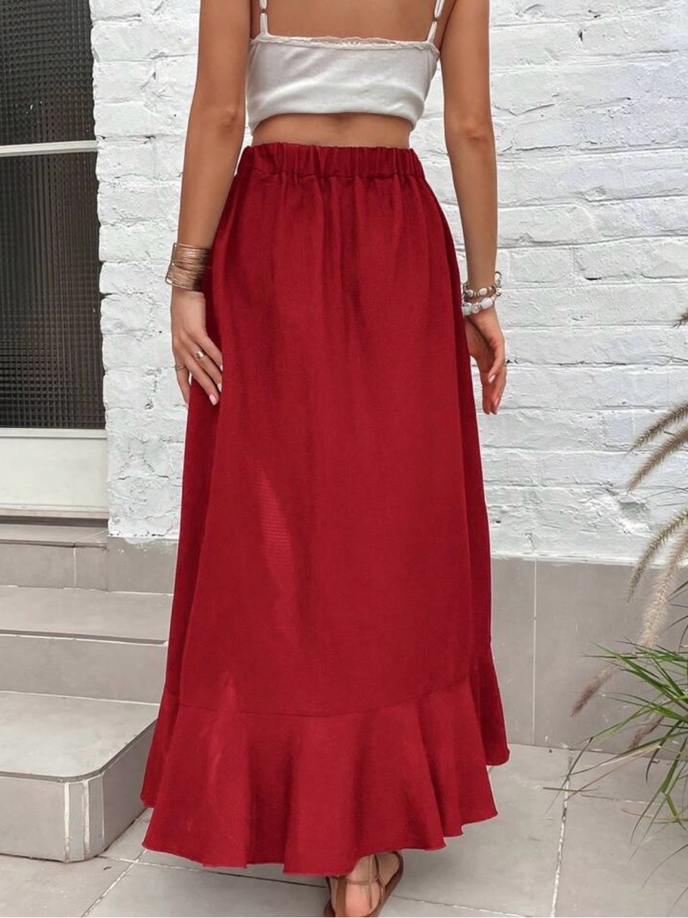 SHEIN Red Ruffle High-Low Maxi Skirt - Picture 2 of 4